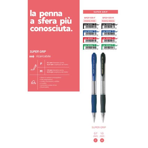 Penna a sfera a scatto Pilot BPGP Supergrip 1 mm nero 001440